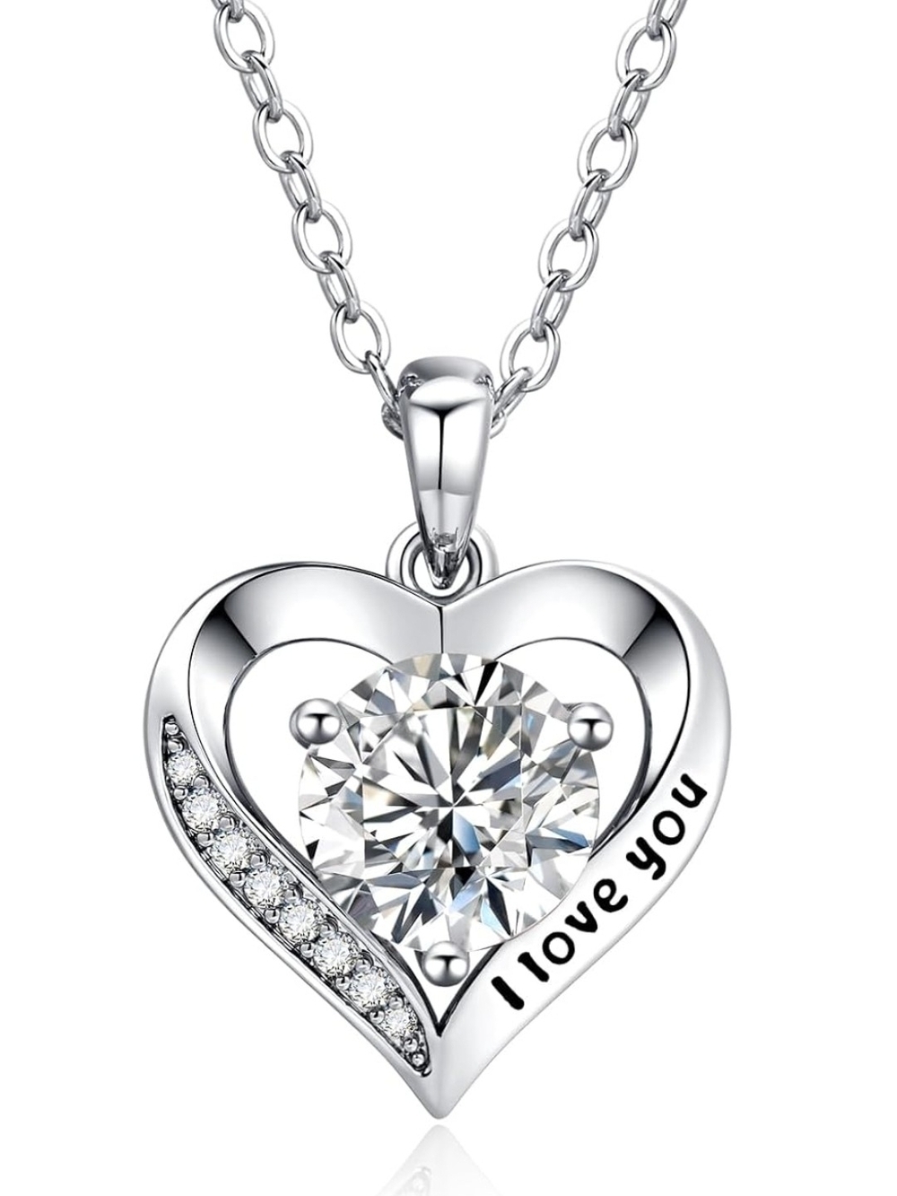 Moissanite  Heart Pendant Necklace with Clear Crystal